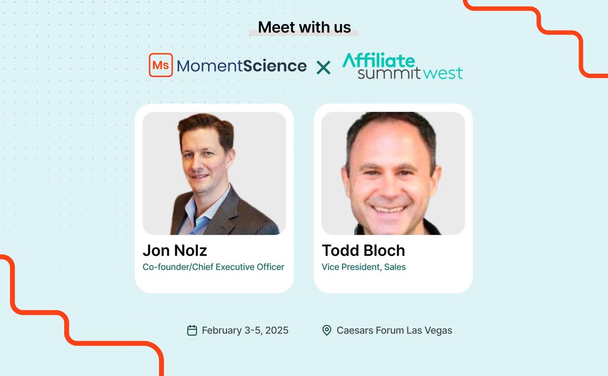 MomentScience_'s tweet photo. 🚀 #ASW25, here we come!

Our CEO Jon Nolz &amp; VP Todd Bloch will be in Vegas (Feb 3-5) for Affiliate Summer West! Let’s connect &amp; redefine #RetailMedia with #MomentsNotAds.

#MomentScience #ASW25 #AffiliateMarketing https://t.co/jKmteAftuT