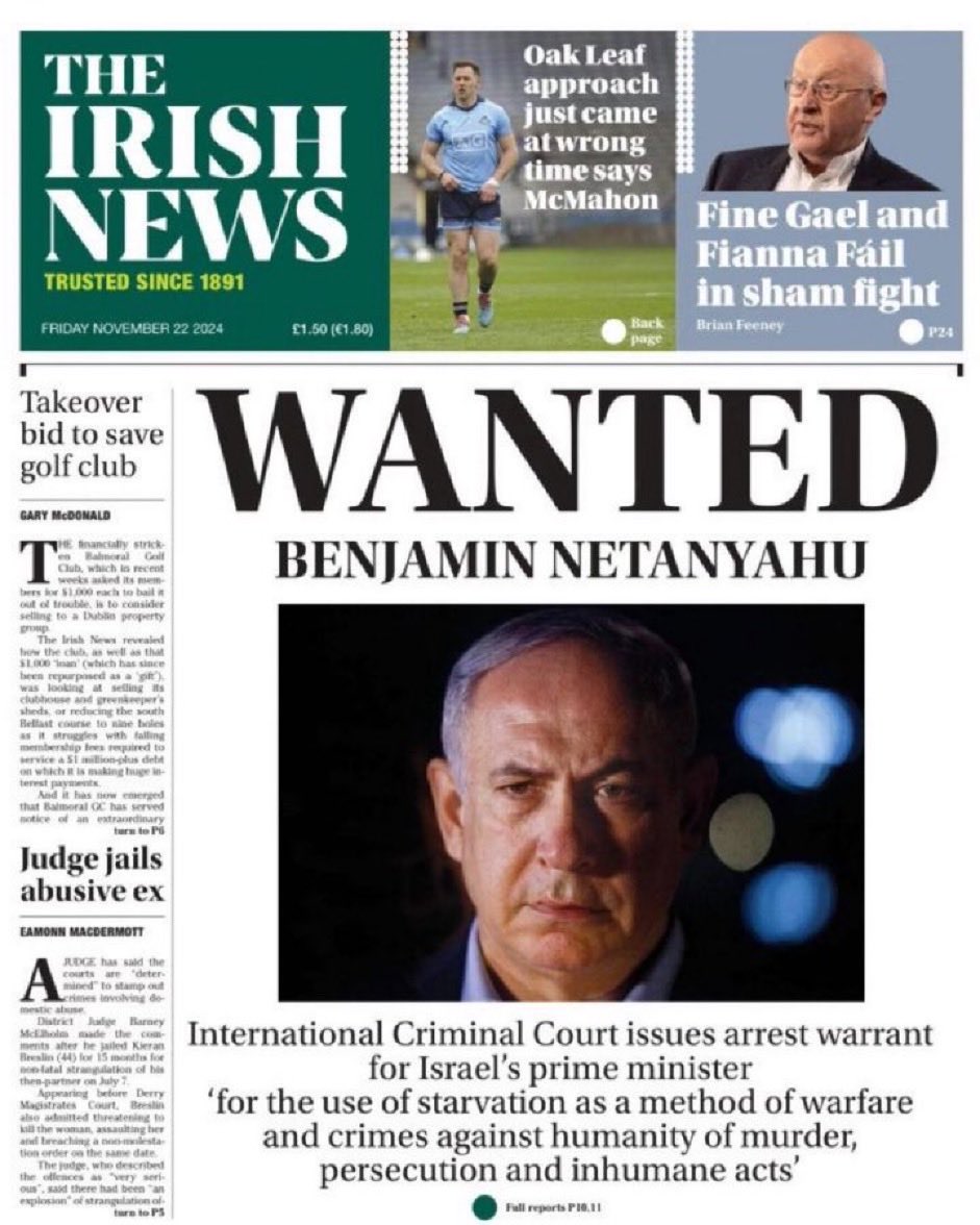 Netanyahu 🇮🇱 is on his way to meet Trump 🇺🇸 at the White House despite an ICC arrest warrant out for this monster.

If he steps foot in Ireland 🇮🇪 he ll be arrested and sent to The Hague. 

🇮🇪 💚 🇵🇸