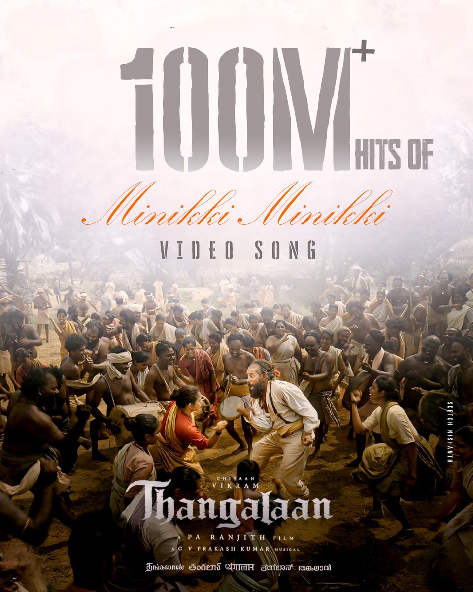 chiyaanCVF's tweet photo. 100M and unstoppable! 🚀🔥

#MinikkiMinikki has taken over playlists and hearts! ❤️‍🔥 @chiyaan’s stellar screen presence + @gvprakash's beats = a song we can’t stop vibing to! 🎶💯

Link 👉🏻 https://t.co/lhldh8AyUL

#Thangalaan @beemji @parvatweets
@StudioGreen2 @officialneelam

Superb poster design by  - @NishanthLeo 💥👌🏻

@sooriaruna @Kalaiazhagan15 @mugeshsharmaa @proyuvraaj