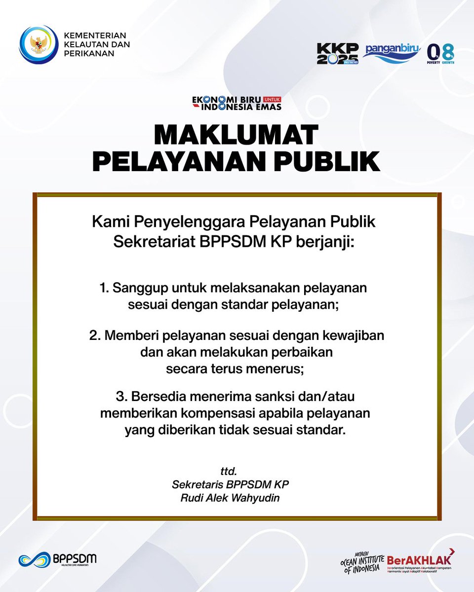 bppsdm_kp's tweet photo. #SobatBahari, kami siap melayani Anda dengan 5S: Senyum, Salam, Sapa, Sopan, dan Santun serta secara Transparan, Aksesibel, dan Akuntabel dalam pengelolaan informasi publik. 

@in_radiarta
@ppidkkp
@kkpgoid
#PPIDBPPSDMKP https://t.co/rW1L1gUKLe
