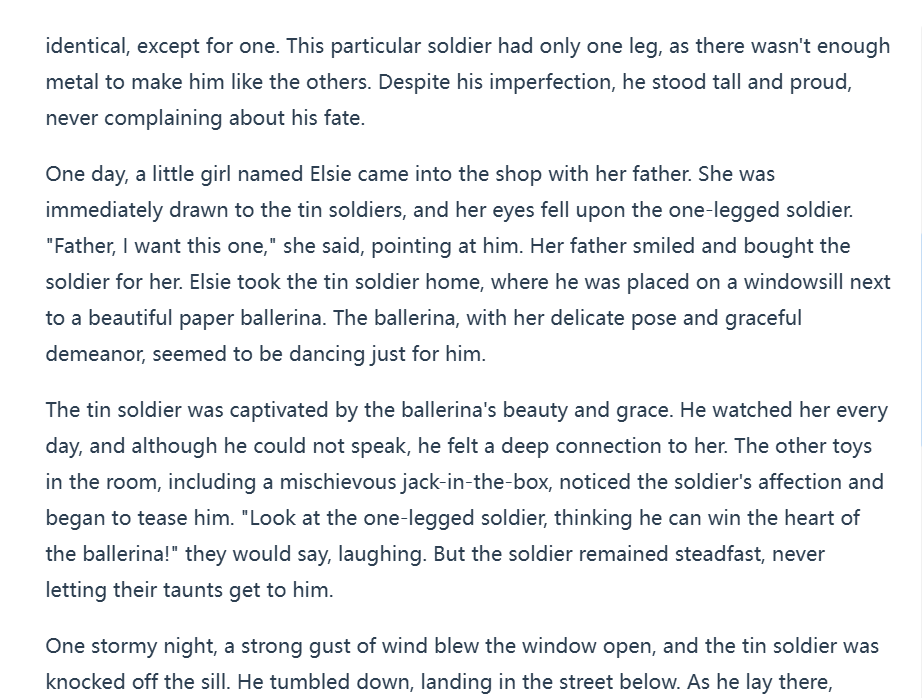 AIBlog_website's tweet image. story about The Steadfast Tin Soldier. 🤠
hope you will like it. 🥰
#story #aistory #perchance #perchancestory