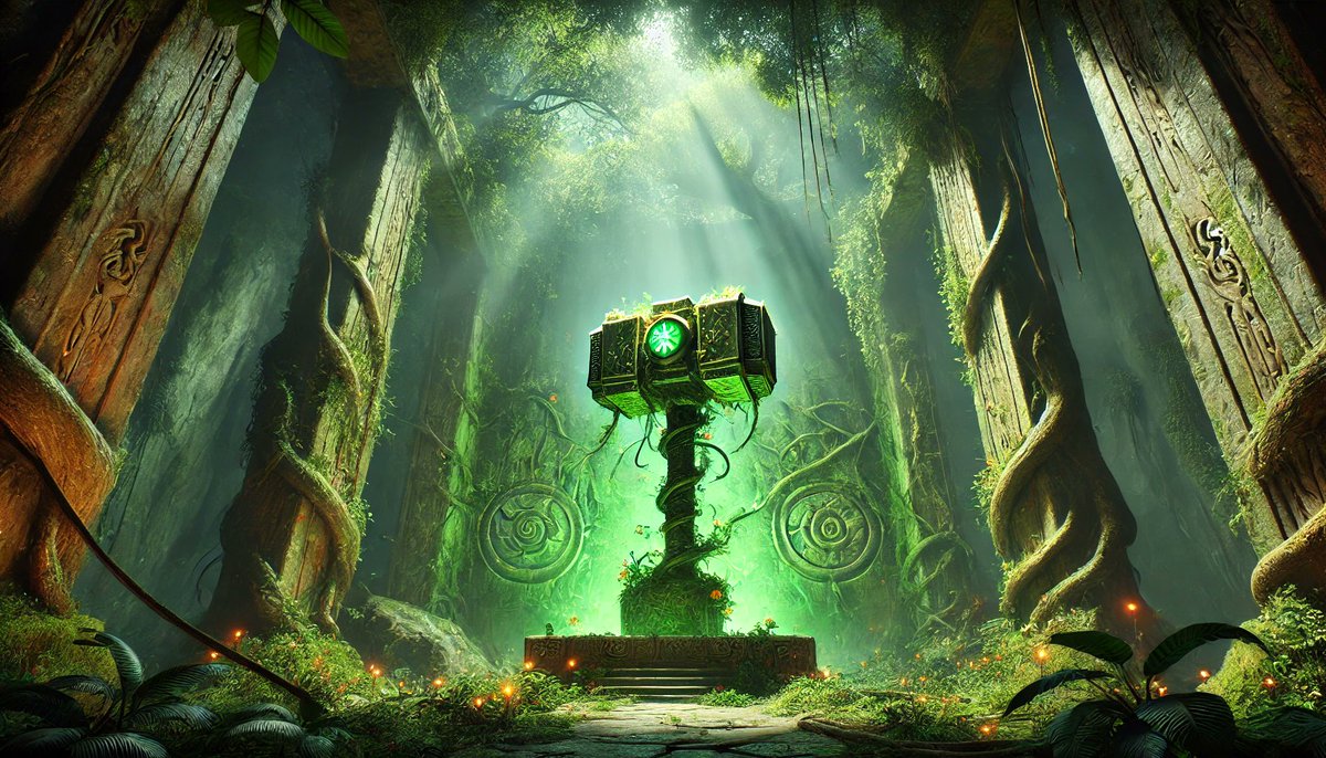 TFRS_NFT's tweet photo. Deep in the heart of the ancient forest lies the Verdant Warhammer, forged by the earth itself. Covered in vines and enchanted by nature’s fury, it channels the raw power of the land. Only those worthy can wield its strength to command the earth and protect the realm. Will you answer the call? #TheForgottenRelics #nfts #NFTCollection
