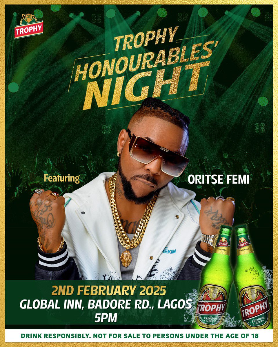 TrophyLager's tweet image. We outside...

Global Inn is where the honourables will be gathering tonight to refresh and ignite new connections with music from @oritsefemi

Door opens by 5pm. Where would you rather be?

#TrophyHonourablesNight #MadeFor HonourableMoments #WeDeserveaRefreshingTrophy