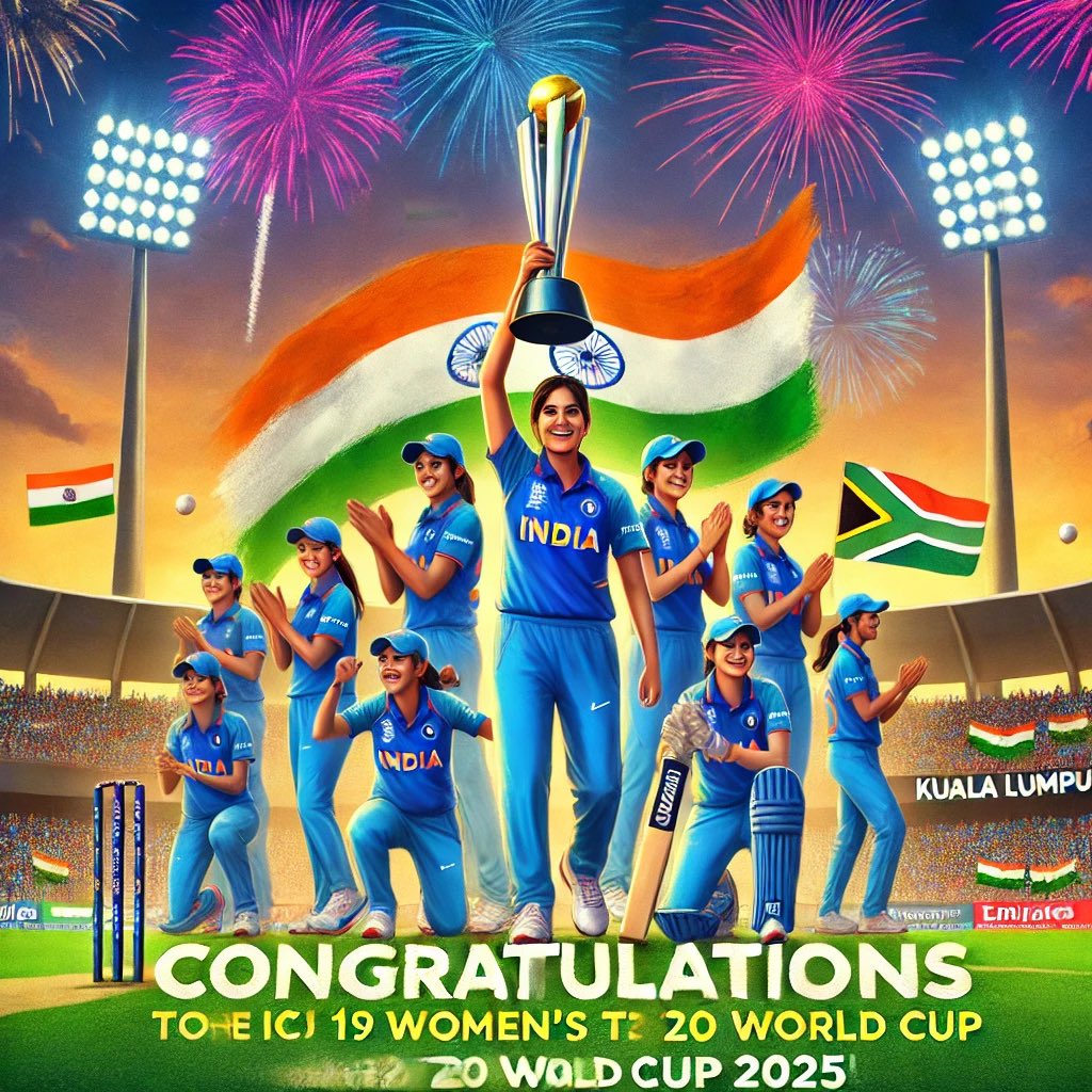 zebcozed01's tweet photo. #U19WomensWorldCup 
#u19worldcup2025 
#U19WorldCup 
#t20 

Congratulations to the India Under-19 Women’s Cricket Team for clinching the ICC U19 Women’s T20 World Cup 2025! 🏆🇮🇳 With a dominant performance, they defeated South Africa by nine wickets in the final. https://t.co/YwvCiH2tgJ