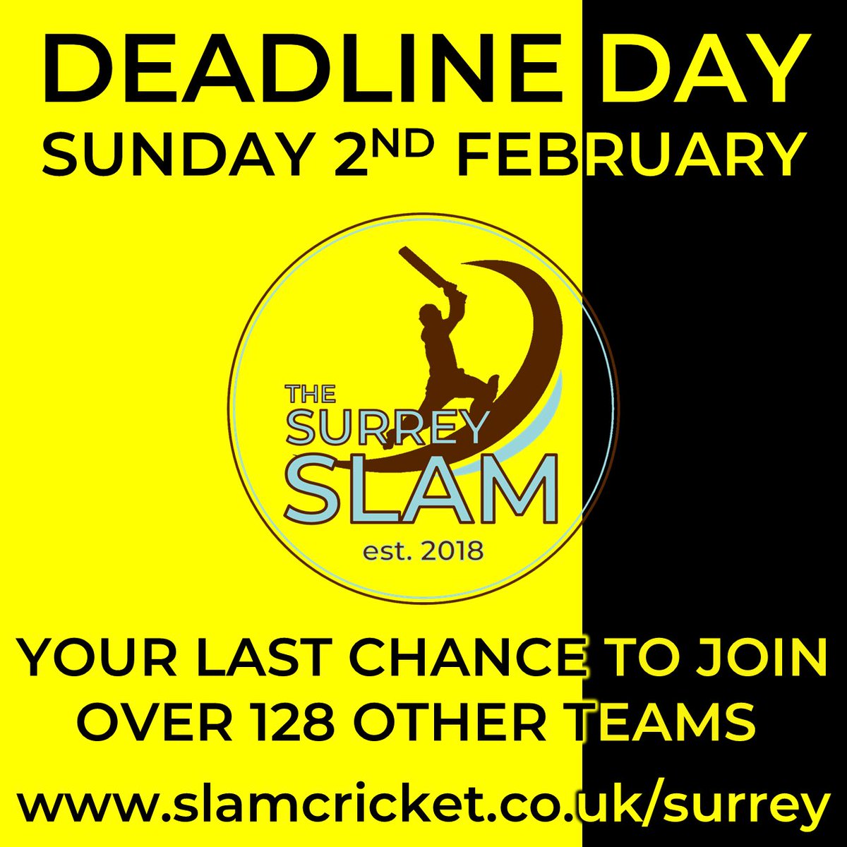 YOUR LAST CHANCE

A huge number of teams have already signed up for the 2 tiers of both men’s &amp; women’s competitions this year, don’t miss your opportunity to join them in the most popular short-format competition that is proven to grow your membership.

slamcricket.co.uk/surrey