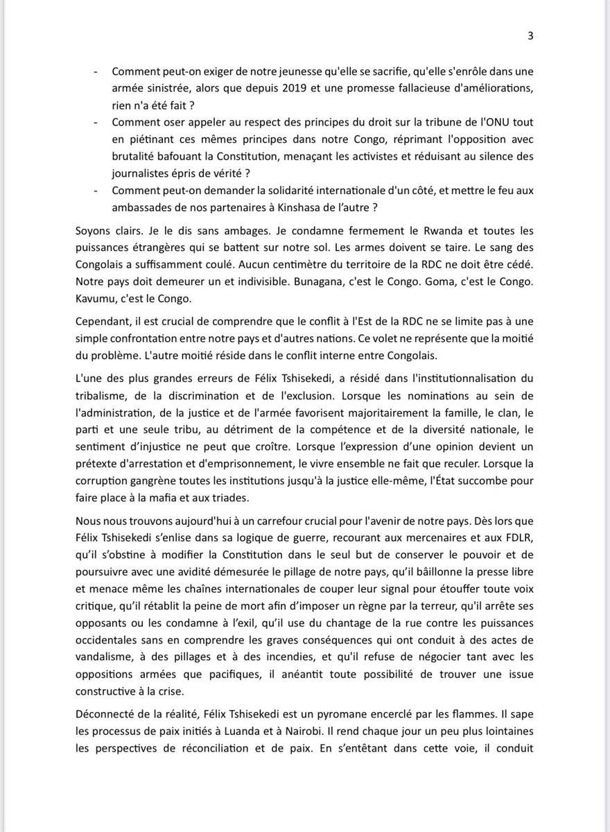 la_une1's tweet photo. #RDC | @OlivierKamitatu le porte- parole du parti de @moise_katumbi estime que « la chute de #Goma est l'échec de Félix #Tshisekedi. Il doit l'assumer sans chercher à se défausser (…) Il ne fait plus partie de la solution (…) et doit, sans équivoque, se retirer. https://t.co/gT3liBhvq0
