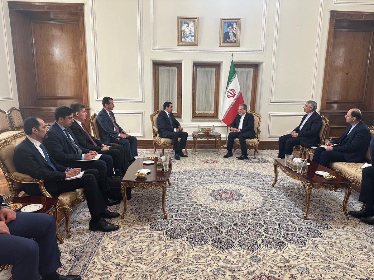 HikmetHajiyev's tweet photo. Within the visit to Tehran had fruitful discussions with Dr.Mehdi Sanaei 
Political Advisor to the President of IR of Iran and Foreign Minister Mr. Abbas Araghchi. Views were exchanged on further advancement of friendly Azerbaijan-Iran bilateral ties based on the principles of peaceful-political co-existence, non-interference into internal affairs and good neighborly relations, cooperation within 3+3 regional format, as well as NAM, OIC, ECO, CICA and other international organizations. We agreed to continue mutual confidence building measures. Aghband-Nakhchivan and North-South Transport Corridors were underlined as important regional and trans-regional connectivity projects serving the mutual interests of two countries.
