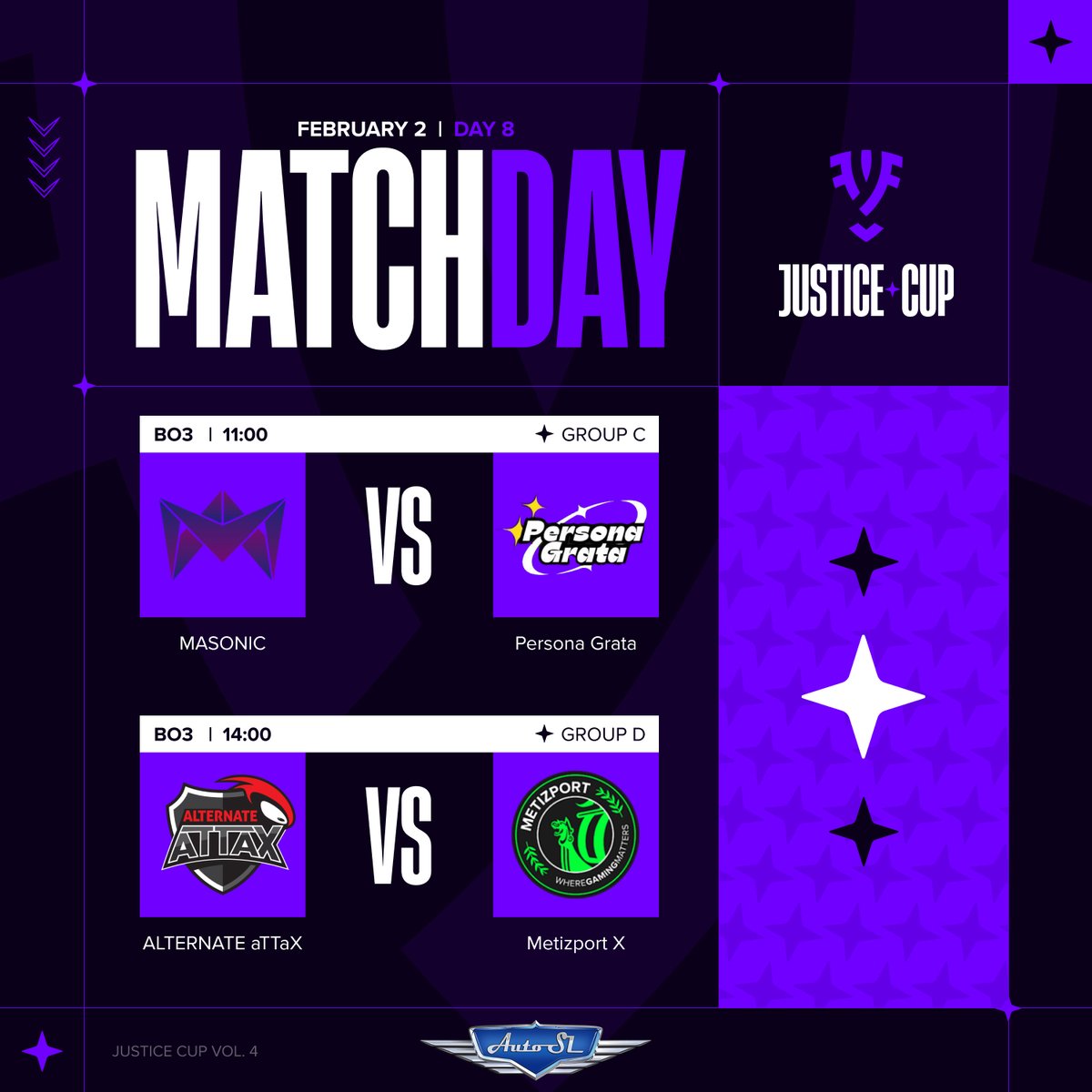 Justice Cup ๐ (@justice_cup) on Twitter photo Day 8 of the tournament will be crucial for all the teams that will play today
๐ฉ๐ฐ<a href="/MasonicGG/">MASONIC</a> ๐ ๐ช๐บ<a href="/GrataPerso/">Persona Grata</a> at 11:00 CET
๐ฉ๐ช<a href="/ATNattax/">ALTERNATE aTTaX</a> ๐ ๐ณ๐ด<a href="/Metizport/">Metizport</a> X at 14:00 CET
๐๏ธ: twitch.tv/arl1ng Day 8 of the tournament will be crucial for all the teams that will play today
๐ฉ๐ฐ<a href="/MasonicGG/">MASONIC</a> ๐ ๐ช๐บ<a href="/GrataPerso/">Persona Grata</a> at 11:00 CET
๐ฉ๐ช<a href="/ATNattax/">ALTERNATE aTTaX</a> ๐ ๐ณ๐ด<a href="/Metizport/">Metizport</a> X at 14:00 CET
๐๏ธ: twitch.tv/arl1ng