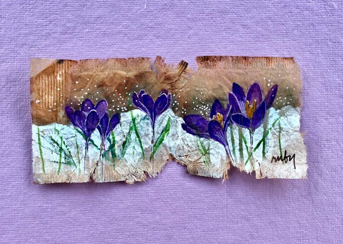'February' by Ruby Silvious, visual artist and graphic designer, whose recent work includes experimenting on recycled and found materials, including tea-bags #womensart