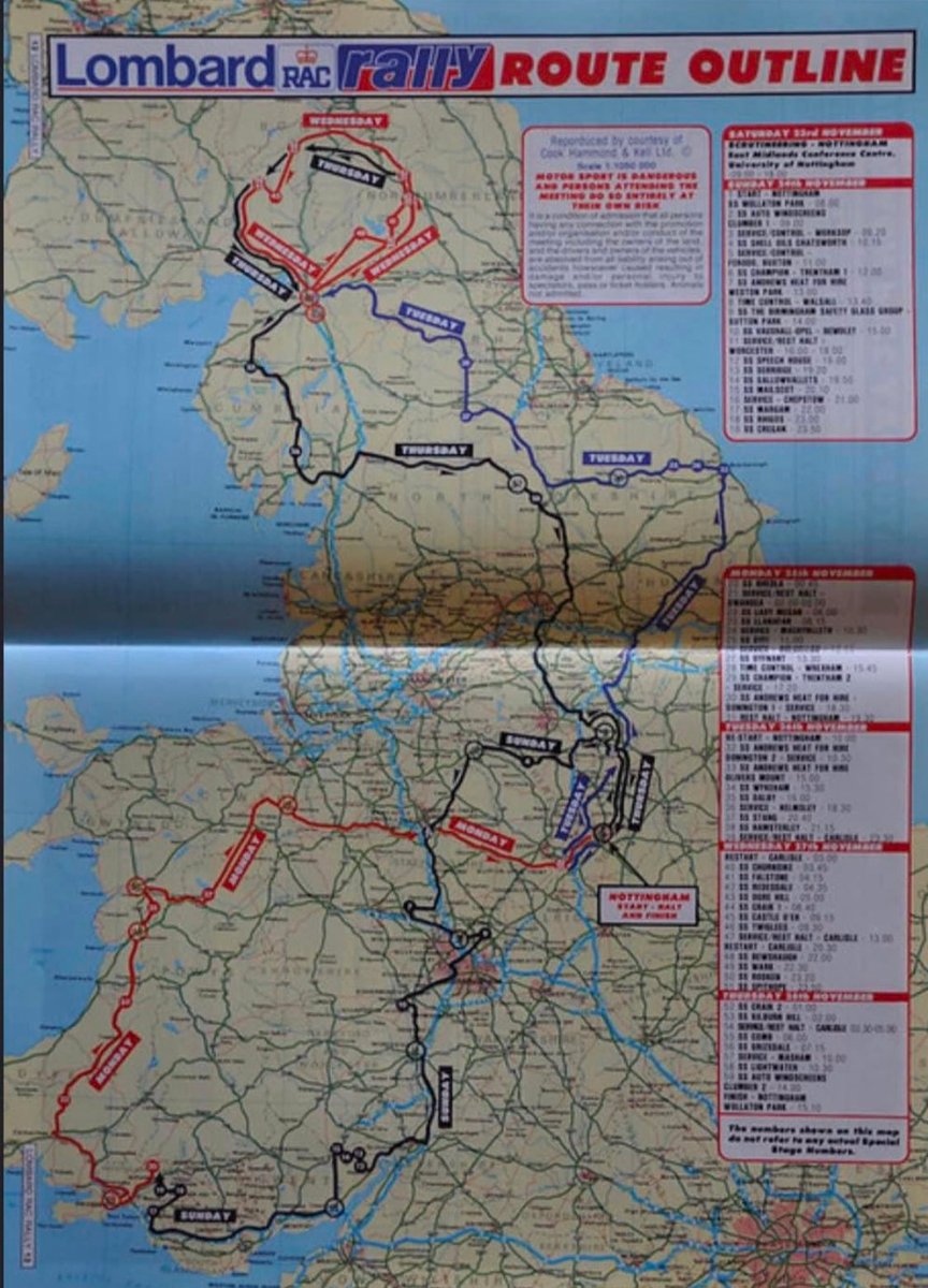 WRCPAST's tweet photo. 1985 Lombard RAC Rally Route Map

24th to the 28th of November

65 planned stages with only two being cancelled. 

The longest single stage was SS33 Dalby - 41.00 km

Overall winners Toivonen and Wilson in the new works Lancia Delta S4

@OfficialWRC @BRCrally @lancia_official https://t.co/pnNJF0vyQ6