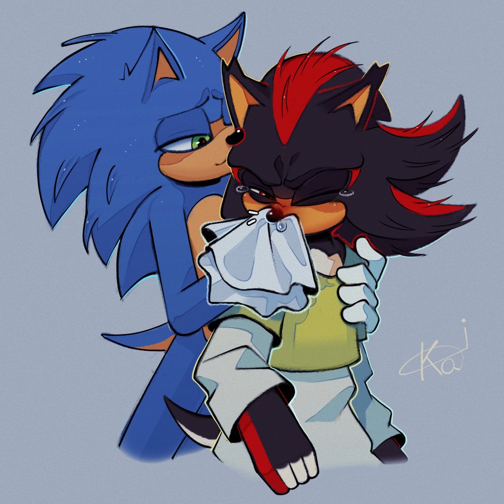 ♡ #STH  ( #SonicTheHedgehog ) ♡ #ShadowTheHedgehog ♡ #Sonadow ♡

Let's start with these works. 
Shadow got sick. He is in the early stages of pregnancy.
( * This is NOT the female version of Shadow! )
( * The bear is Maria's vice. He feels safer with him. )