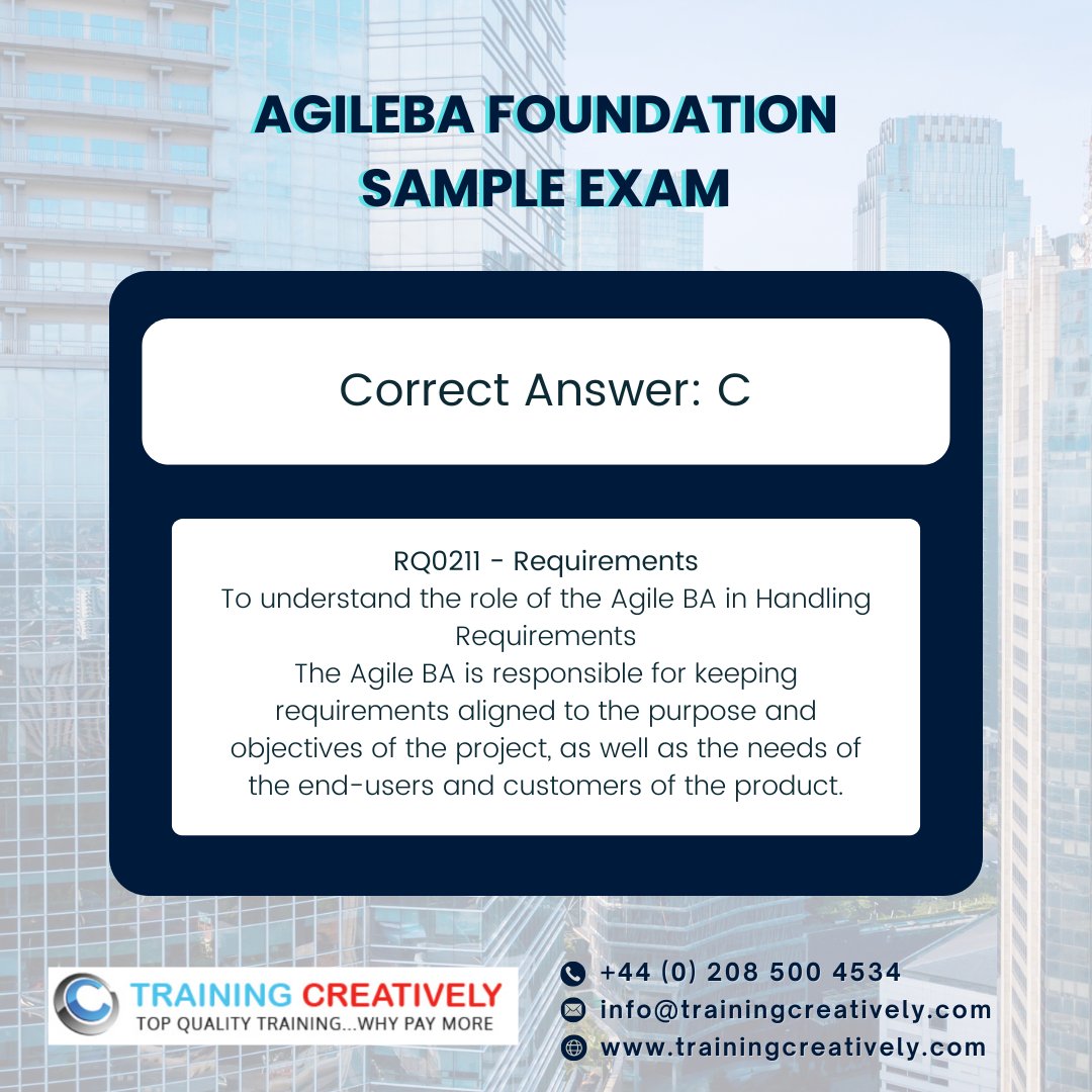 traincreatively's tweet image. 🔥 AgileBA Challenge: Can You Crack This? 🔥

Think you’ve got what it takes to pass the AgileBA Foundation Exam? 🤔💭 Test your skills with this sample question!

📸 Swipe for the answer &amp;amp; explanation!

#AgileBA #BusinessAnalysis #AgileThinking #ExamChallenge