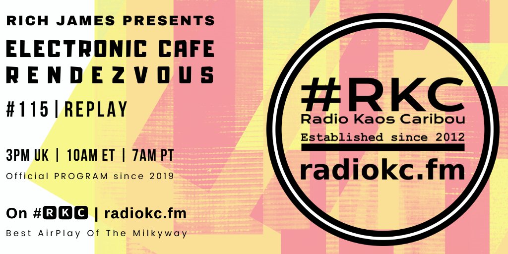#𝗥𝗞𝗖 (@radiokc) on Twitter photo TODAY
🕒3PM UK⚪10AM ET⚪7AM PT
<a href="/ElecCafe/">Electronic Cafe Rendezvous & Pink Dolphin Music</a> #Rendezvous
EPISODE #115 │ #REPLAY
⬇️Details⬇️
🌐 fb.com/RadioKC/posts/…
📻 #🆁🅺🅲 feat.
<a href="/eLxAr_official/">eLxAr Productions</a> │ <a href="/CoveredinSnow1/">Covered in Snow</a> │ Fonz Tramontano x Calida J │ <a href="/mersey_synth/">EB</a> │ <a href="/O_a_G_Music/">O.a.G. | All The Money In The World - May 3rd</a> x <a href="/FutureAnalog19/">🎹 Future Analog 🎹 Synthpop/Synthwave/Retrowave</a> │ <a href="/alienalarms/">Alien Alarms</a>
.../... TODAY
🕒3PM UK⚪10AM ET⚪7AM PT
<a href="/ElecCafe/">Electronic Cafe Rendezvous & Pink Dolphin Music</a> #Rendezvous
EPISODE #115 │ #REPLAY
⬇️Details⬇️
🌐 fb.com/RadioKC/posts/…
📻 #🆁🅺🅲 feat.
<a href="/eLxAr_official/">eLxAr Productions</a> │ <a href="/CoveredinSnow1/">Covered in Snow</a> │ Fonz Tramontano x Calida J │ <a href="/mersey_synth/">EB</a> │ <a href="/O_a_G_Music/">O.a.G. | All The Money In The World - May 3rd</a> x <a href="/FutureAnalog19/">🎹 Future Analog 🎹 Synthpop/Synthwave/Retrowave</a> │ <a href="/alienalarms/">Alien Alarms</a>
.../...
