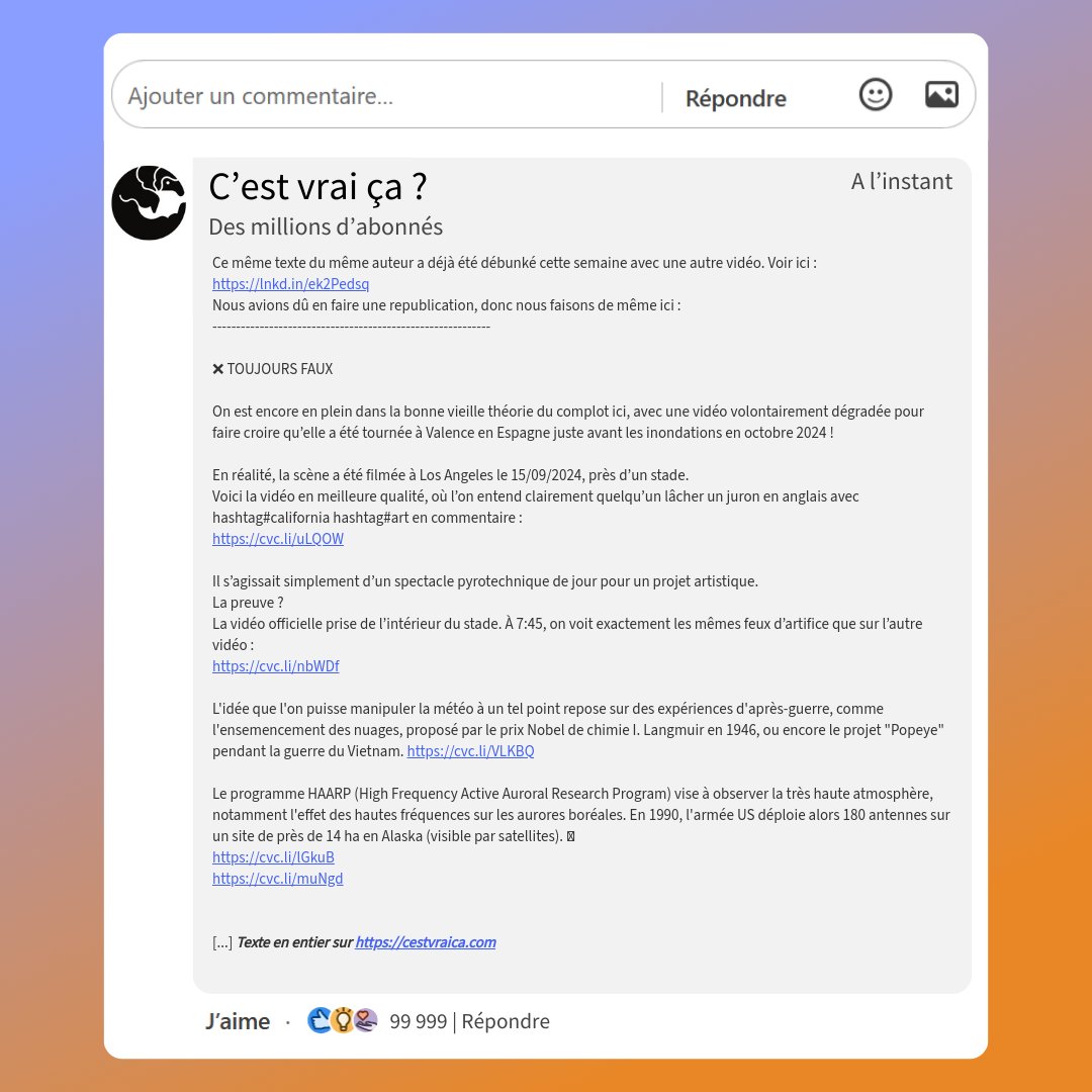 Images de HAARP
Disponible sur notre site : cestvraica.com/debunk/1335525…