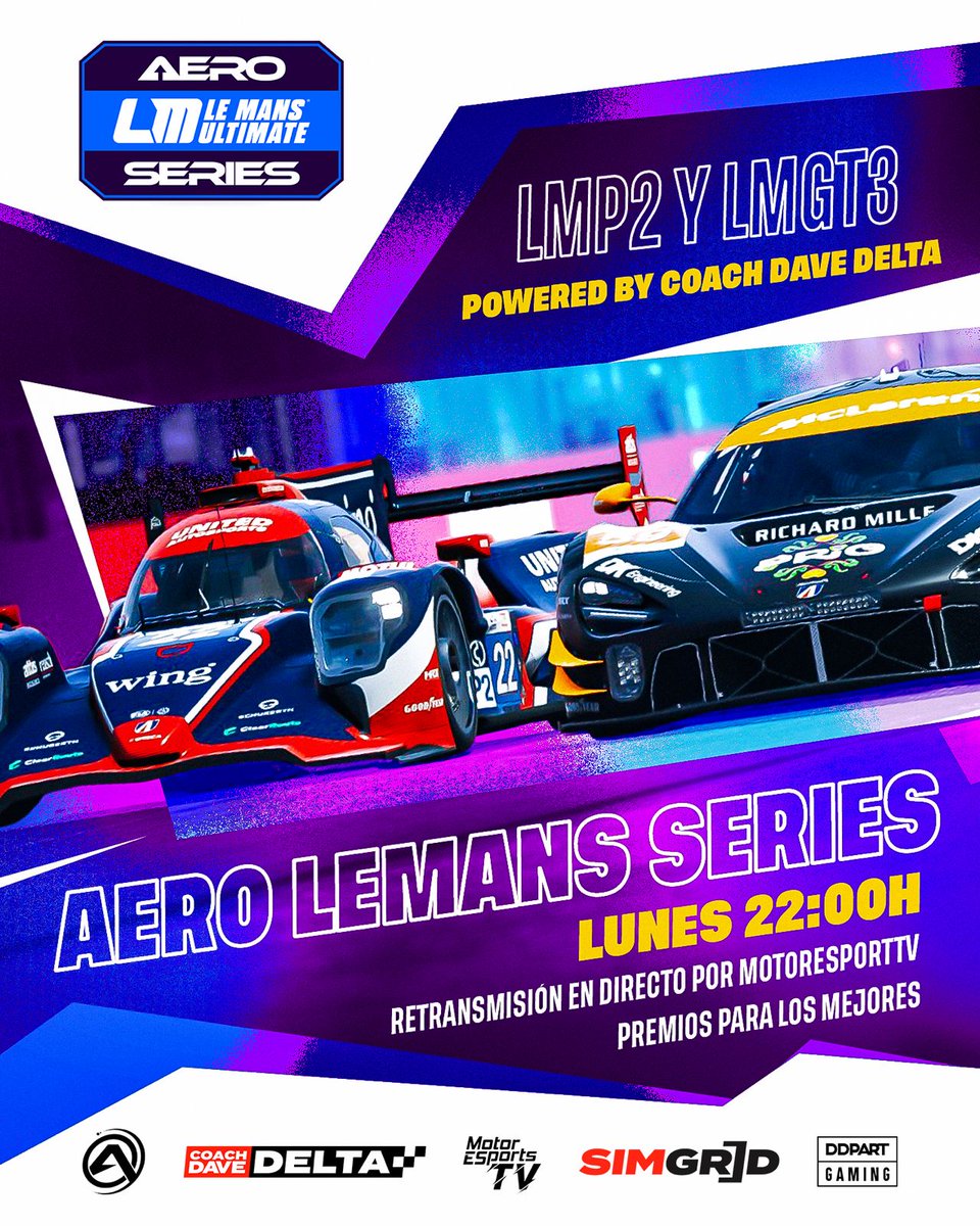 Buenos días!

Volvemos con la
#Lemans_Series de
<a href="/AERO_esp/">AERO</a> 

Ronda 2: #Algarve

22h MultiStream 👇
twitch.tv/motoresportstv
youtube.com/@MotorEsportsTV

Cabina:
<a href="/sademilio/">PinkThinking</a>
<a href="/EstebanCampos_/">Esteban Campos</a>
 
Colaboran:
<a href="/SRPsimracingpro/">SRP SimRacing-Pro.com</a>
<a href="/customcockpits/">Custom Cockpits</a>
<a href="/iovaluetech/">IOVALUE TECH</a>
<a href="/simufy/">Simufy</a>
#1MB

Feliz lunes 😚