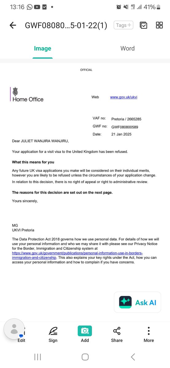 So Aljazeera had invited me for the head to head show in London. Would be travelling today except for this response from Wakoloni. This trend of visa refusals should be challenged systemically as its outright discrimination and subjugation.