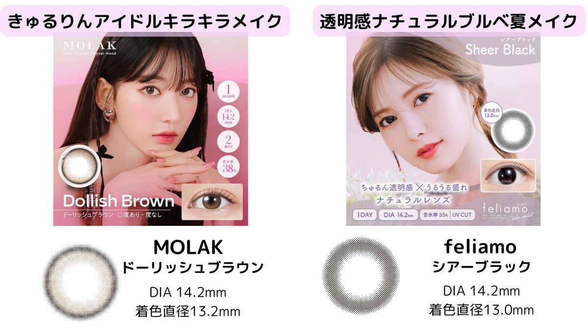 アイドルメイクにおすすめのカラコン8選🎀💗

なりたいイメージに合わせてカラコンを選ぶのがおすすめ🤍
瞳の色が変わるとイメージがガラッとかわるのでパーソナルカラーにとらわれず選んでみるのも◎