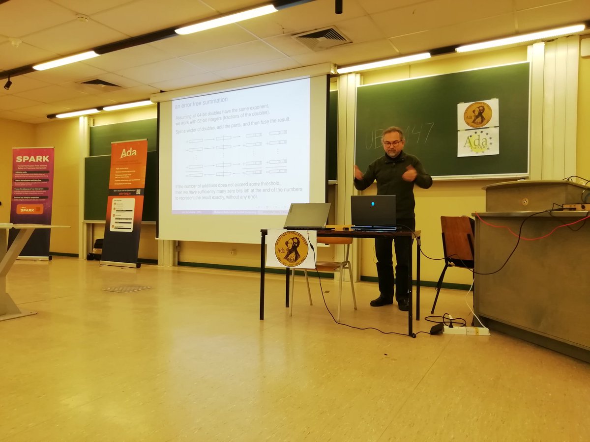 DirkCraeynest's tweet image. Now at #AdaDevRoom: multiword arithmetic and parallel computing with the #AdaProgramming language