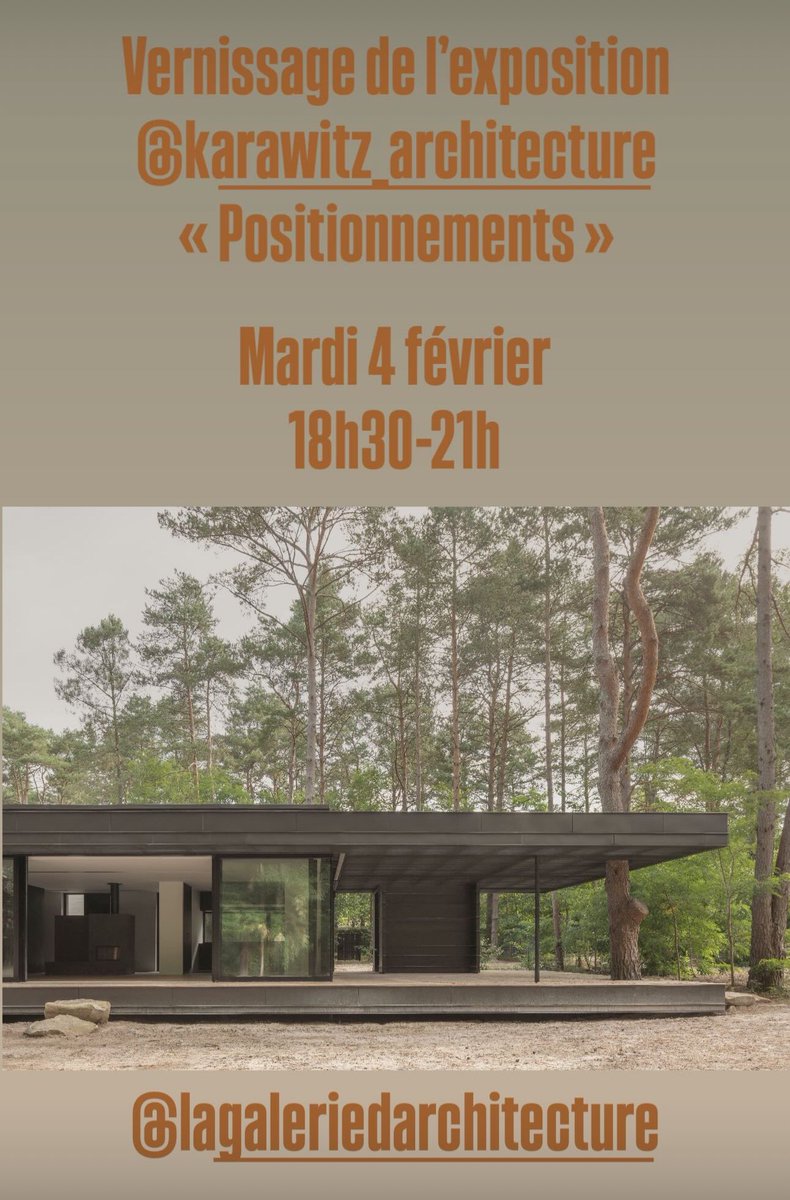 Rendez-vous mardi 4 février pour le vernissage de l’exposition « Positionnements » KARAWITZ 
18h30-21h
<a href="/lagaleriedarchi/">la galerie d’architecture</a> 
<a href="/karawitz_archi/">karawitz</a>