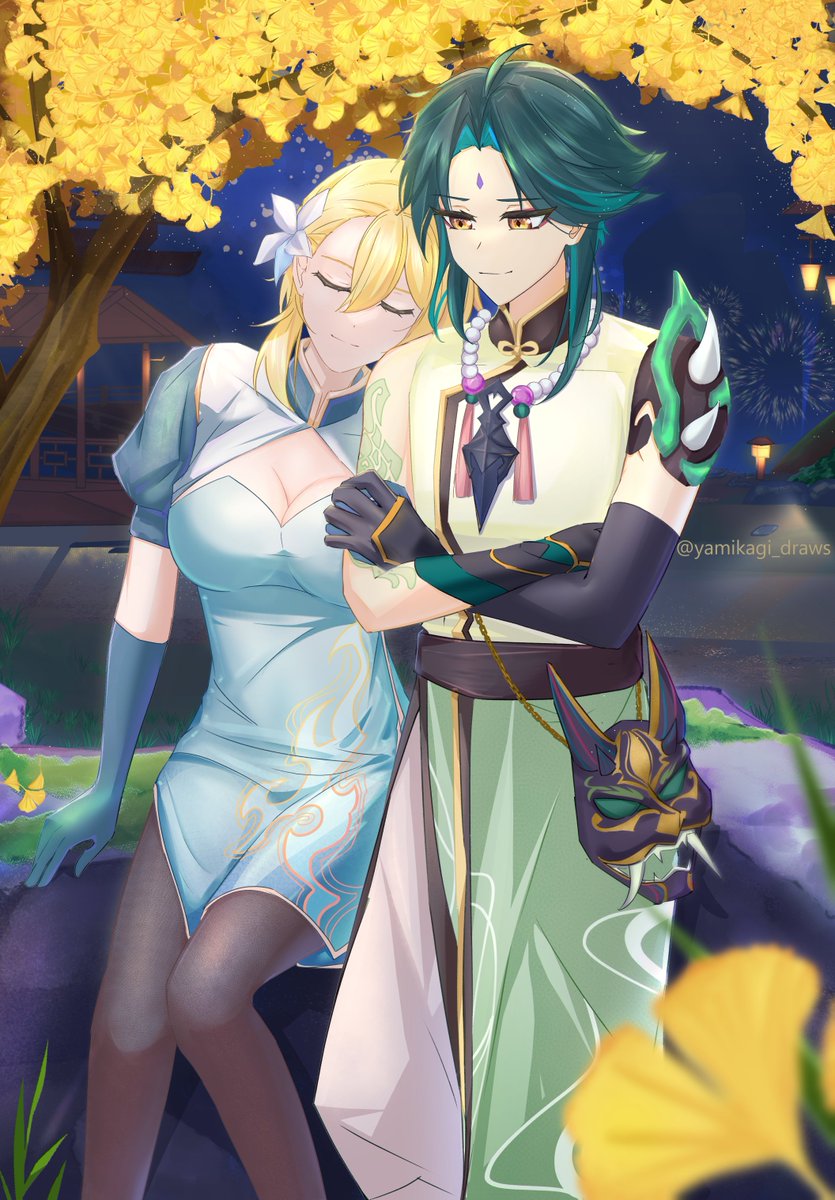 Yamikagi_draws's tweet photo. ty lantern rite for the yearly xiao content 💙💚

#xiaolumi #魈蛍 #LanternRite2025 https://t.co/Bco5JO8qky