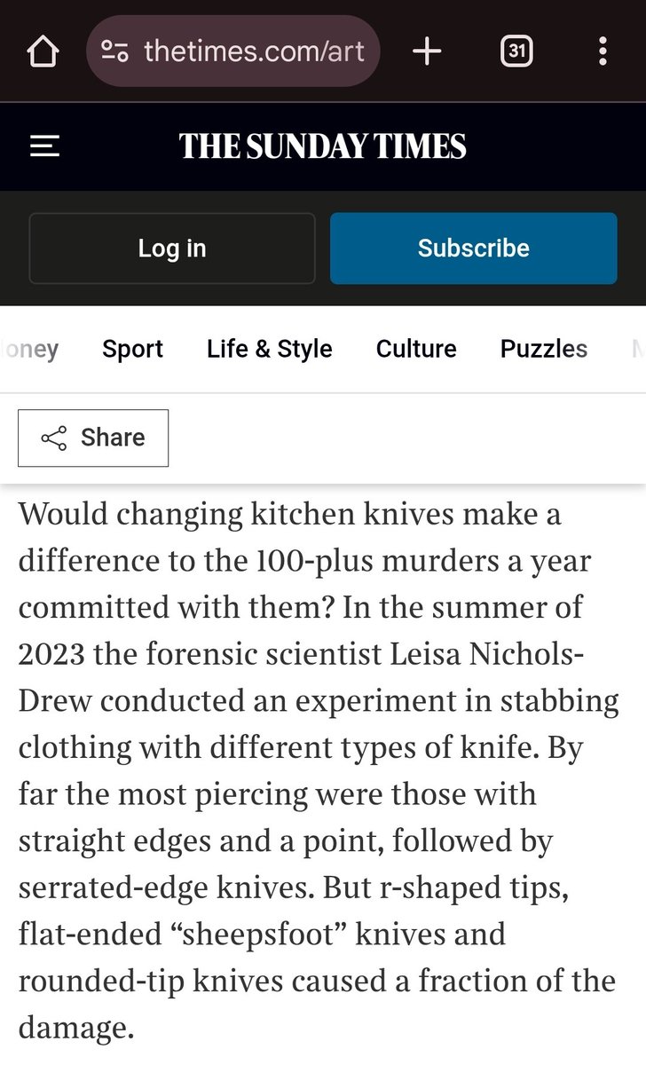 Hoping the safer kitchen knife message is translating to the public forum. Images show a letter from myself and 3 other experts to Editor of The Times (24/01/25), and Sunday Times feature (uploaded 01/02/25) where clothing damage research is referred to.