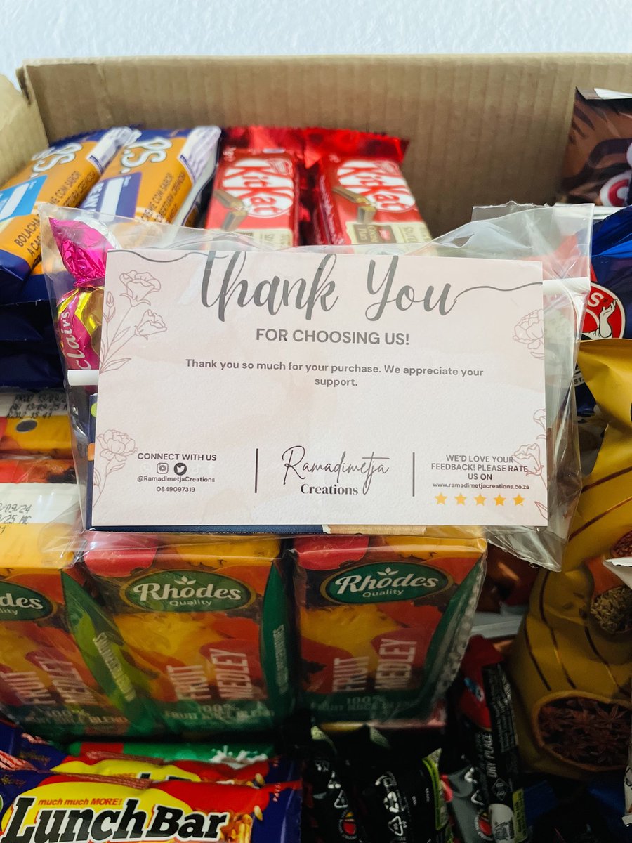 RamadimetjaCre's tweet photo. Snack time made easy✨
Contact us on 0849097319
#snackhamper #backtoschool #ramadimetjacreations https://t.co/YHJoXgKZ36
