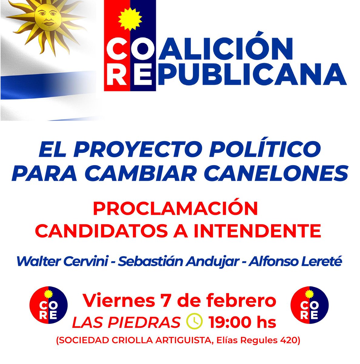 Éste viernes 7/2 a las 19hs los esperamos en la Criolla de Las Piedras ! Vamos por el Canelones que soñamos!