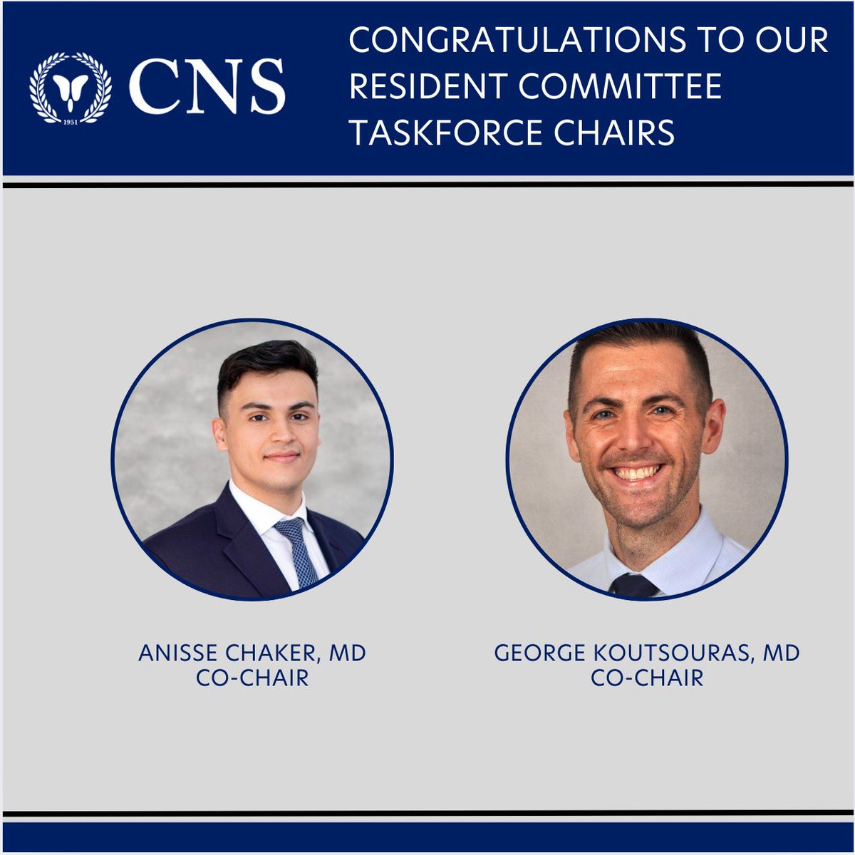 CNSResidents (@cnsresidents) on Twitter photo Congratulations to our Taskforce Subcommittee Chairs <a href="/ChakerAnisse/">Anisse Chaker, MD</a> and <a href="/gkouts8/">George W. Koutsouras</a>! Congratulations to our Taskforce Subcommittee Chairs <a href="/ChakerAnisse/">Anisse Chaker, MD</a> and <a href="/gkouts8/">George W. Koutsouras</a>!