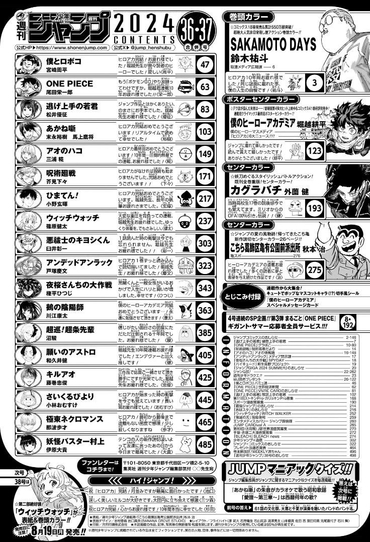 少年ジャンプのヒロアカ最終回号と最新号の目次を比較すると、バトル漫画は質云々以前にそもそも数が圧倒的に減っているんだよなあ。最終回ラッシュは予想できていたことなので、そこはもう少し対処してほしかった。 