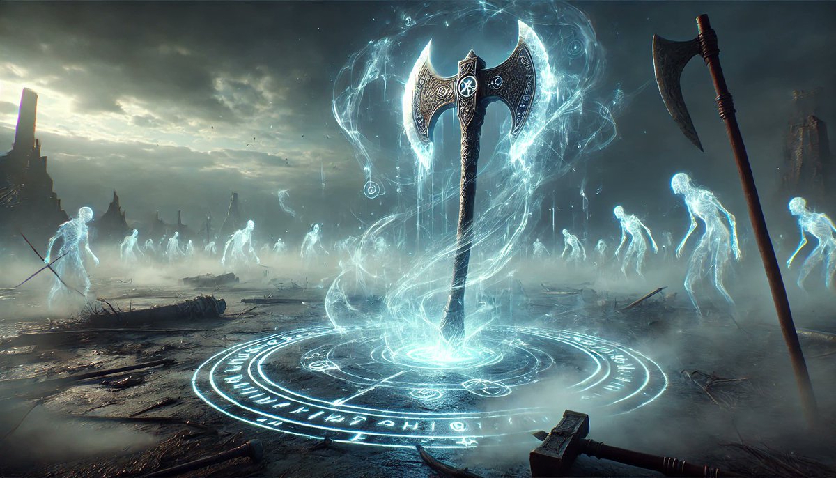 TFRS_NFT's tweet photo. Forged from the souls of fallen warriors, the Soulshard Axe commands the spirits of the dead to fight alongside its wielder. With every swing, it draws power from the very essence of the afterlife. Will you harness its dark might?

 #TheForgottenRelics #NFTs #NFTCollection https://t.co/7LHrwJgyj3
