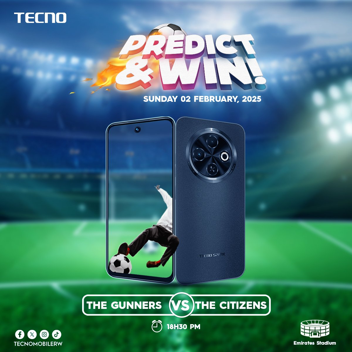 TECNOMobileRW's tweet photo. 🥳 When it comes to giving you the best gift we #StopAtNothing
Be the fastest person to predict the final score between The Gunners and the Citizens and get a chance to win a TECNO Branded gift 🎁🎊
Follow @TECNOMobileRW kugira ngo utsinde. Let's go 🥳
#arsmanc
#EPL https://t.co/lgpNJdabYU