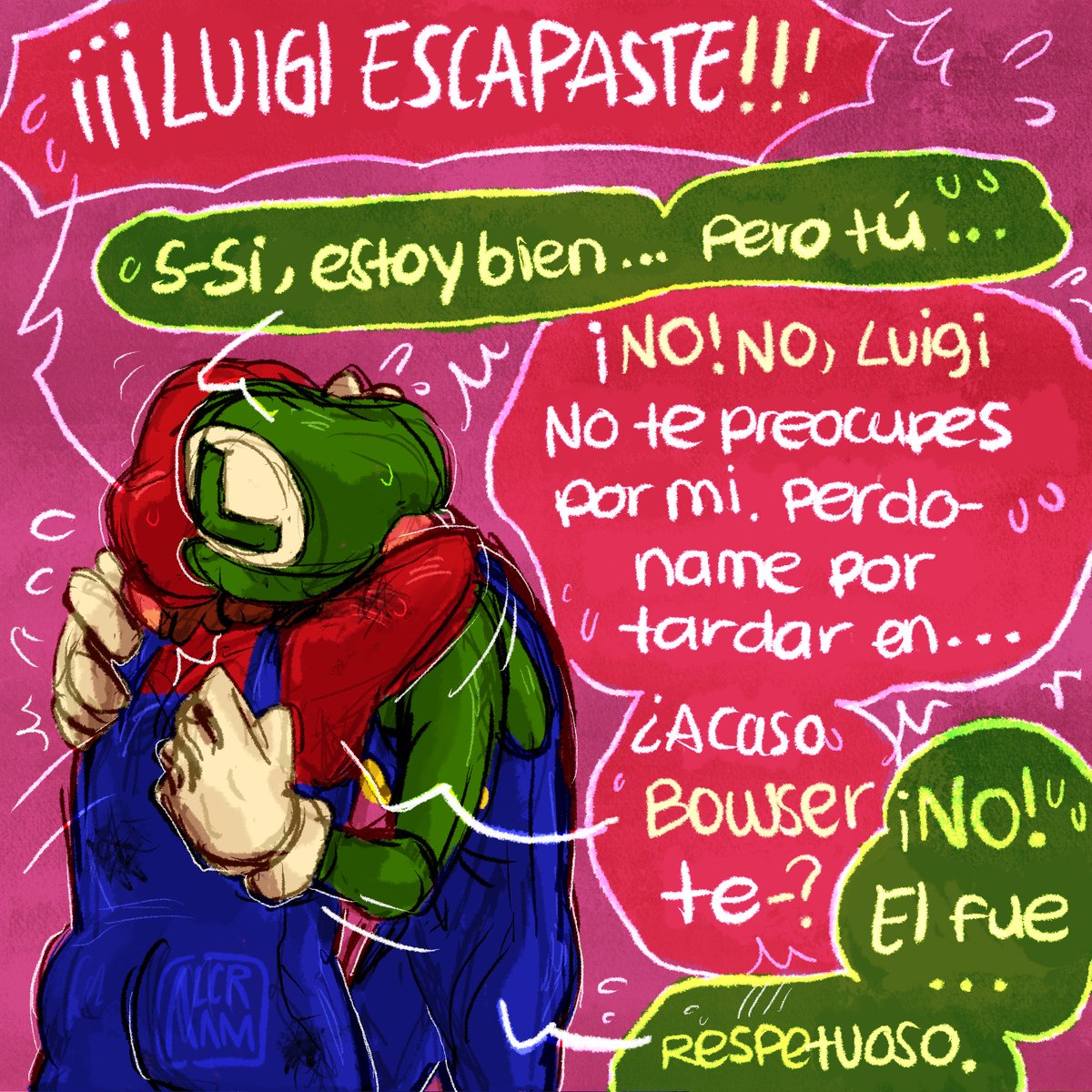 Alcram_art's tweet photo. Cap 5: Sentimientos Encontrados
Parte ( 3 / 3 ) #bowigui #bowserxluigi #luigixbowser
¡¡Luigi regreso!! Mario aún está lastimado por su su última pelea, pero ahora Peach puede cuidar de él antes de que Luigi explique lo qué pasó, pero - ¡¡KABUM!!
¡¡BOWSER VINO POR SU REINA!!❤️ https://t.co/gXl61ayuEO