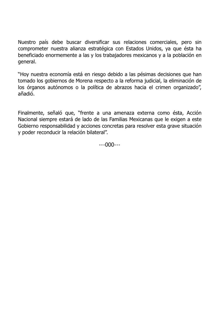 #Boletín📰

Lo dijimos desde hace mucho, la política de “abrazos” hoy tiene a México ante su peor amenaza económica. Estas son las consecuencias de la evidente decisión de no combatir al crimen organizado.  

<a href="/AccionNacional/">Acción Nacional</a> siempre del lado de las Familias mexicanas. 📲🔗
