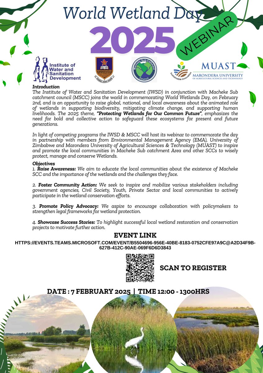 The need to protect our wetlands is a goal every institution should focus on as the wetlands have a far reaching role in water resources management. There is need to change the mindset of people to promote sustainable use. Join us as we discuss Wetland protection. #WetlandDay2025