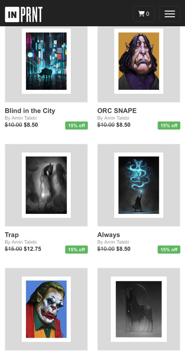 بچه‌های خارج از کشور!
تعدادی از کارام رو بصورت پرینت در سایت inPrint قرار دادم.
اگه علاقه داشتید برای خودتون یا به عنوان هدیه کارامو تهیه کنید، می‌تونید به پیجم سر بزنید.
تنوع قابل قبولیم داره از لحاظ سایز و متریال.

و اینکه ممنون میشم اگه ریتوویت کنید.

inprnt.com/gallery/aminat…