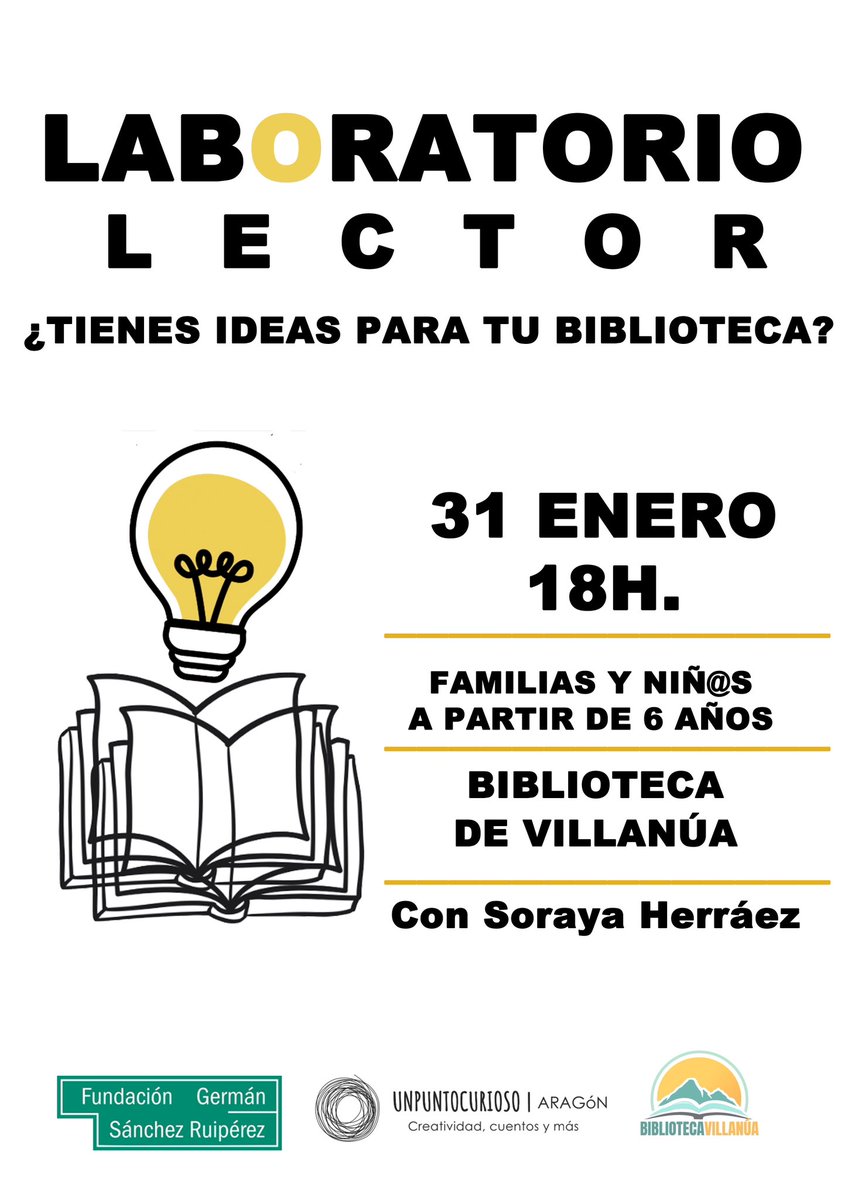 ✨LABORATORIO LECTOR ¡HACEMOS BIBLIOTECA en febrero desde #UnpuntocuriosoAragón <a href="/HGSoraya/">Soraya hg</a> en colaboración con <a href="/fundacionGSR/">Fundación GSR</a> haré talleres en #bibliotecasrurales de Jacetania y Alto Gállego dentro del proyecto: “Innovación en el fomento de la lectura -Lecturalab de FundciónGSR-”.
