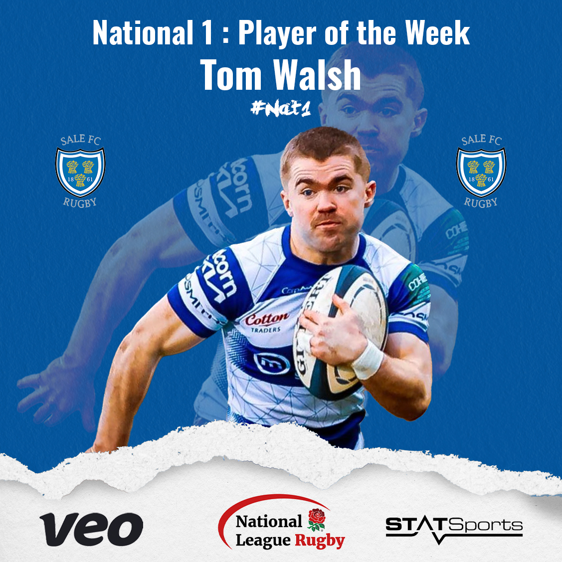 🚨 Here is our 01/02 Player of the Week in National 1! Congratulations to:
<a href="/SaleFC/">Sale FC Rugby</a>'s Tom Walsh #Nat1