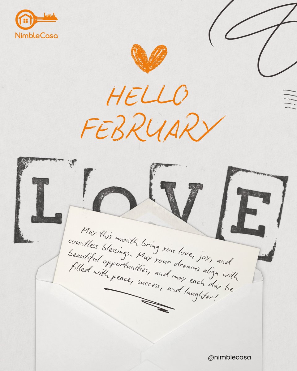 NimbleCasa's tweet photo. Happy New Month! ✨
Welcome to February—the month of love, fresh beginnings, and endless possibilities!💕✨

May this month bring you joy, success, and all the love your heart desires. 💖 Cheers to new opportunities and beautiful moments ahead! 🥂

#February2025 #HelloFebruary https://t.co/fyXnlUABuj