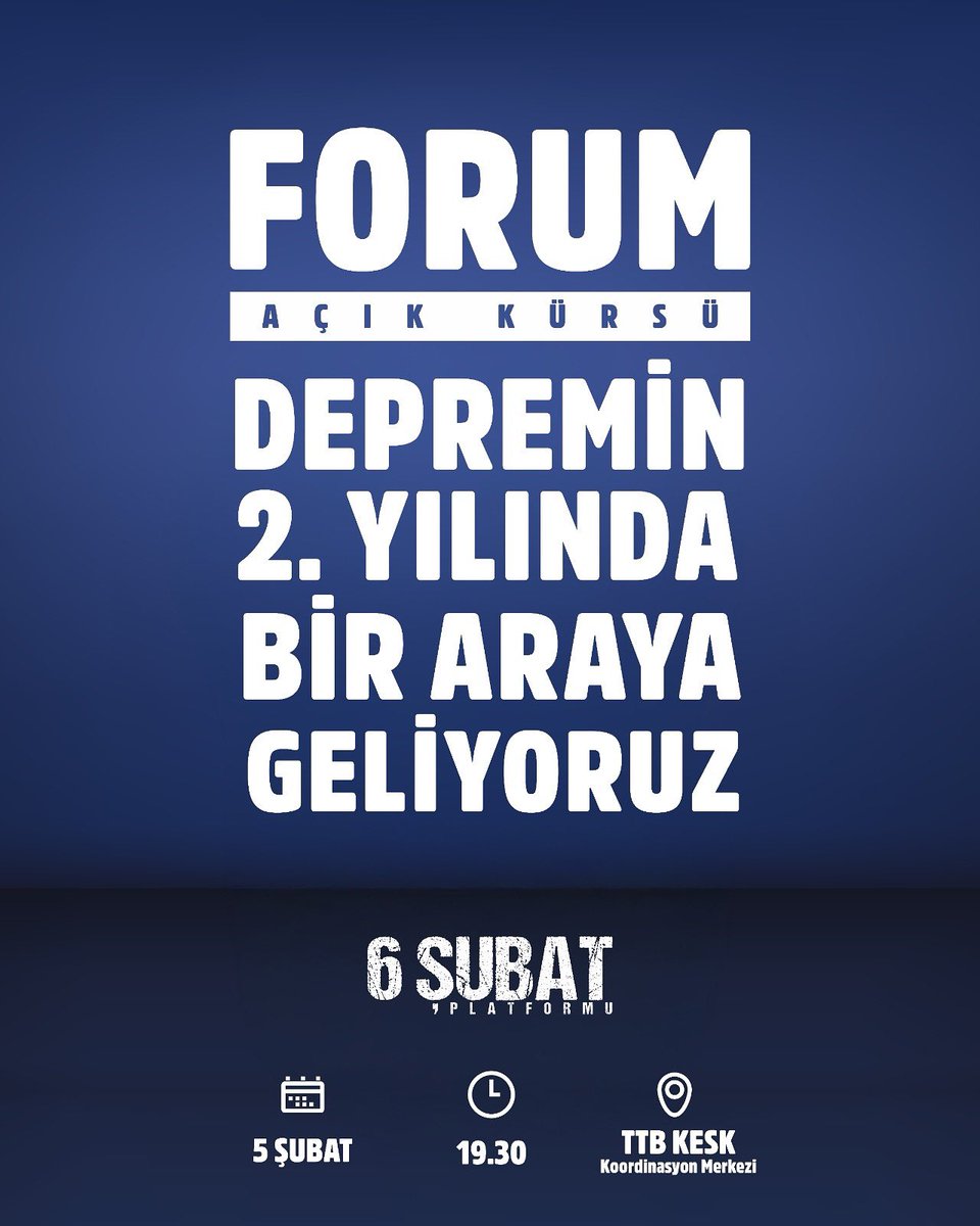 Depremin 2. Yılında yaralarımızı sarmaya sorunlarımızı ve çözümlerimizi konuşmak için bir araya geliyoruz.
5 Şubat günü kitlesel yürüyüşümüz sonrası TTB-KESK Koordinasyon merkezinde saat 19:30 da sözümüzle buluşuyoruz.
#6şubattahataydayız
