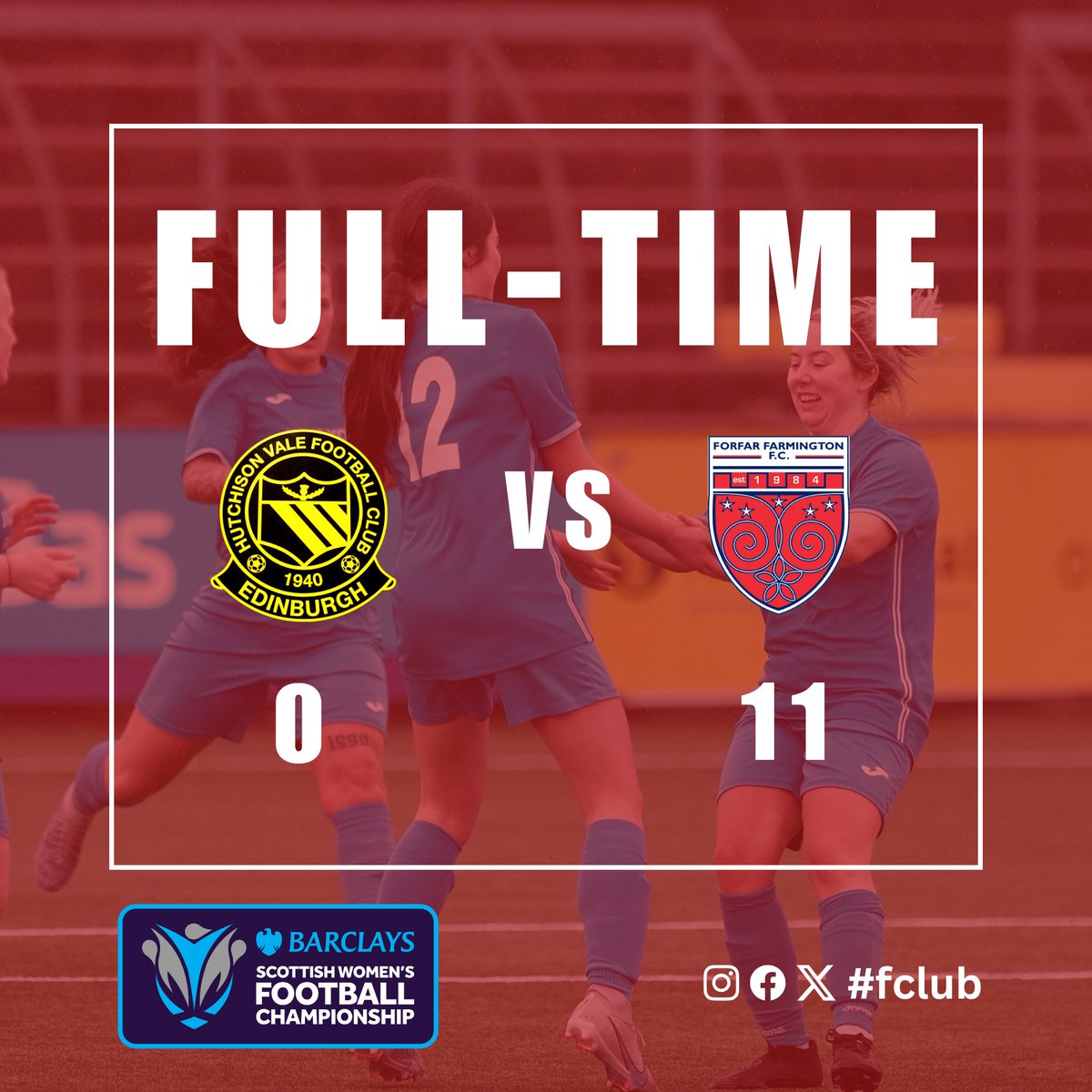 🟡 0 - 11 🔵 FT 

GOALS ⚽️
Claire Hendry '11, '38, '51
Sophie Johansen '17, '41
Hannah Dishington '48 <a href="/Drumshademuir/">DrumshademuirCaravan</a>
Alex Fox '56 @teletaxidundee
Abbie Johnstone '70
Cheryl Kilcoyne '83 <a href="/Kilmac2004/">Kilmac Group Ltd</a>
Sophie Young '84
Yasmin McCagh '90 
#fclub