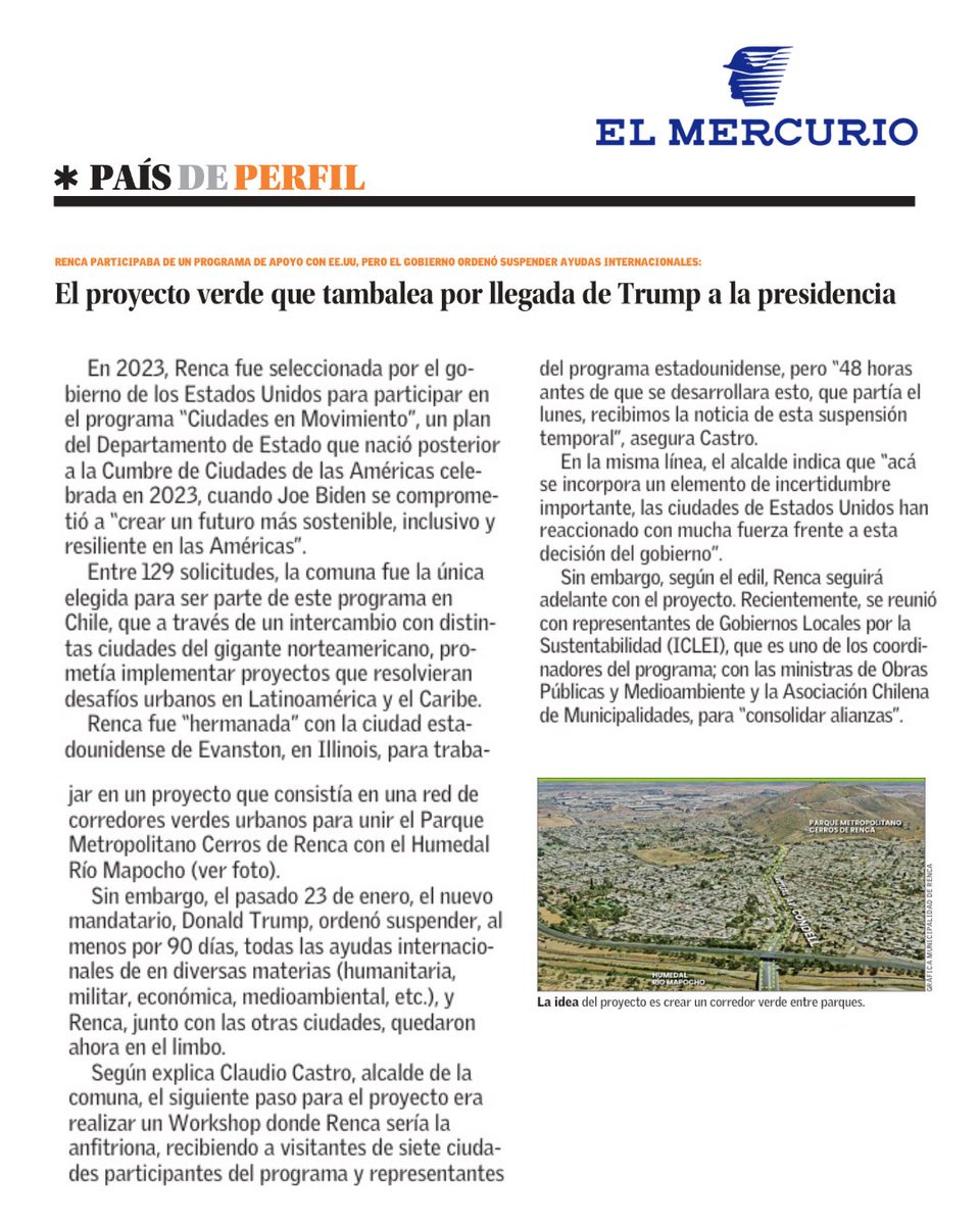 ¡En #Renca no nos rendimos! En el marco del programa #CitiesForward hemos trabajado para construir el primer corredor verde 🌿 de nuestra comuna. Lamentamos la decisión del gobierno de 🇺🇸 de suspender el programa -esperamos que se revierta- y seguimos con más fuerza para aportar