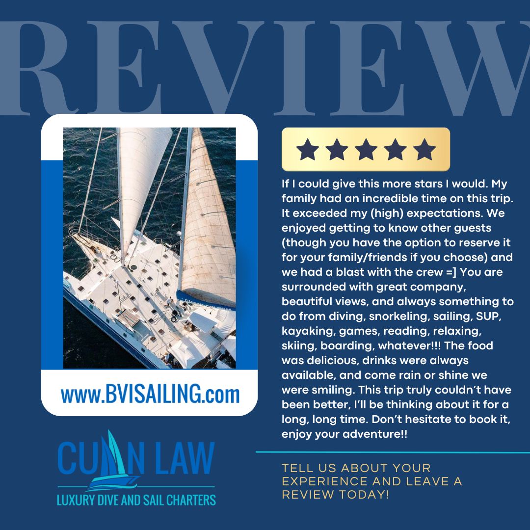 ✨ We’d love to hear about your journey—share your thoughts and leave us a review. Your feedback helps us navigate towards excellence!🌊

✍️Leave a review at:
- Tripadvisor
- Google Review
- Facebook Review

Learn more about why book Cuan Law at bvisailing.com