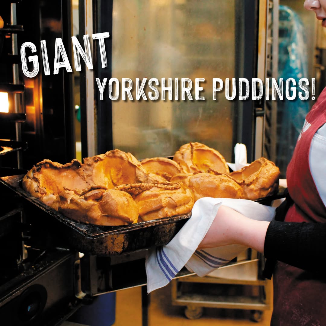 Take a look at our GIANT Yorkshire Puds, 😍 which are made fresh in our bakery! We use top-quality Yorkshire ingredients, such as eggs from Selby and flour milled in Driffield. 
Enjoy a Takeaway Sunday Roast from The Farm Shop today and indulge in one of these giant Yorkshires!