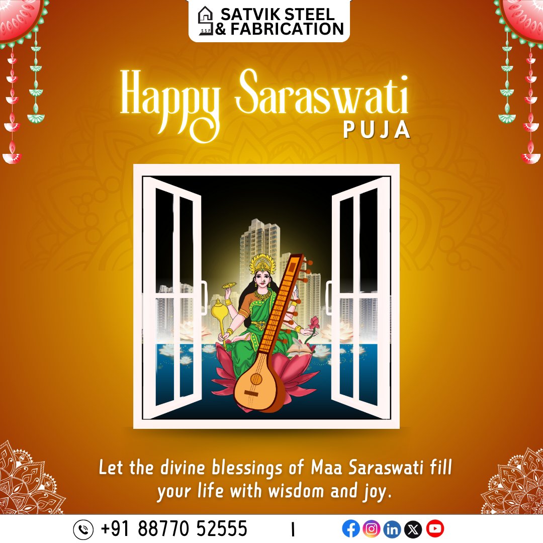SatvikSteel's tweet photo. May Maa Saraswati bless your home with wisdom, clarity, and prosperity! Just like knowledge opens new doors, let our UPVC Windows and Doors bring durability, elegance, and energy efficiency to your space.
#GoddessOfKnowledge #SaraswatiPuja2025 #SpiritualVibes #VasantPanchami https://t.co/npld2riPl8