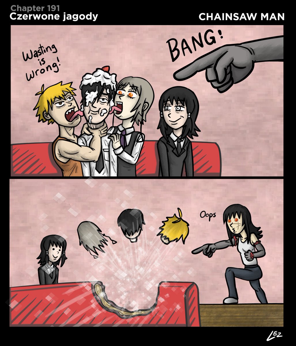 lezfapnao's tweet photo. Chapter 191: Czerwone jagody
#chainsawman #チェンソーマン #chainsawmanfanart #chainsawman191 #csm191 https://t.co/6p2MZKw9Em