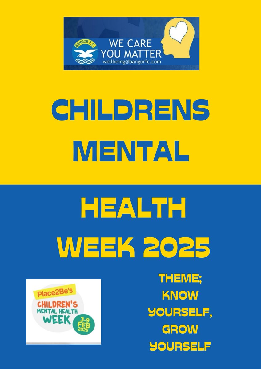 BangorFCComm's tweet photo. Childrens Mental Health Week 2025.

The theme for this year is Know Yourself, Grow Yourself. We encourage all teams within the Academy to consider one positive quality/attribute they bring to their team. Developing self awareness and knowledge about themselves and others. https://t.co/t29zuaWYLj