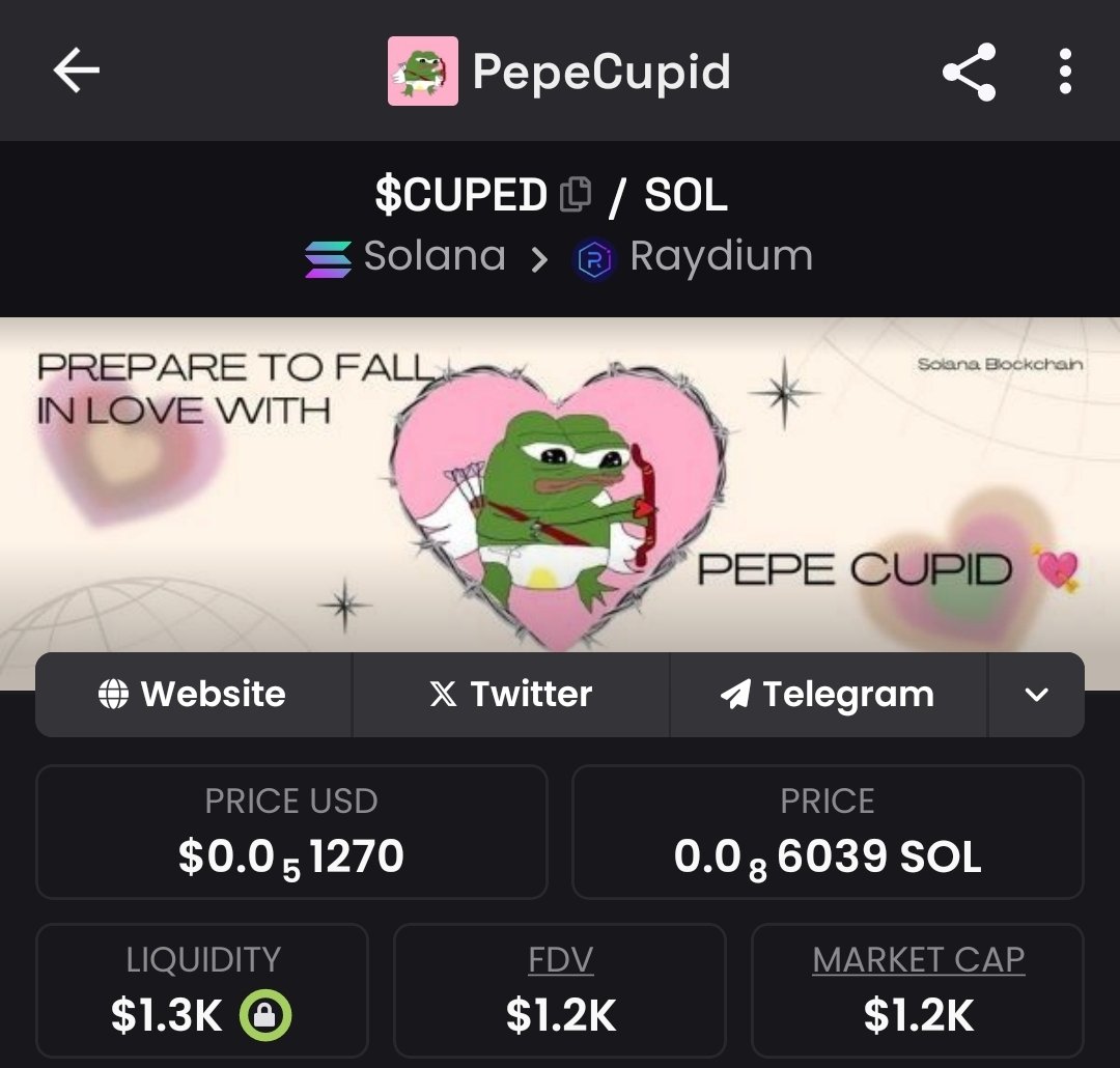 An opportunity to turn 10 bucks into 10K has just presented itself🤑💰
Buy 0.1 SOL (3%max) and hold till valentinesday for huge returns📈
There's nothing to lose🔥

Ca: CdwvqqMG41ZRkGyUcJdSm9JsvZ1Sc3tU6fG5yNGr1E6r
#memecoin1000X #microcap #degen #cryptotrend #valentinesdaymeme