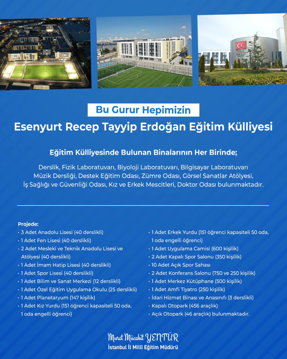 ￼ Geleceğin Liderleri Burada Yetişecek!

￼ Türkiye’nin en büyük lise eğitim yerleşkesi "Esenyurt Recep Tayyip Erdoğan Eğitim Külliyesi", Sayın Cumhurbaşkanımız 
<a href="/RTErdogan/">Recep Tayyip Erdoğan</a>
’ın teşrifleriyle yarın açılıyor! 
 
￼ Davetlisiniz...

#EğitimKülliyesi