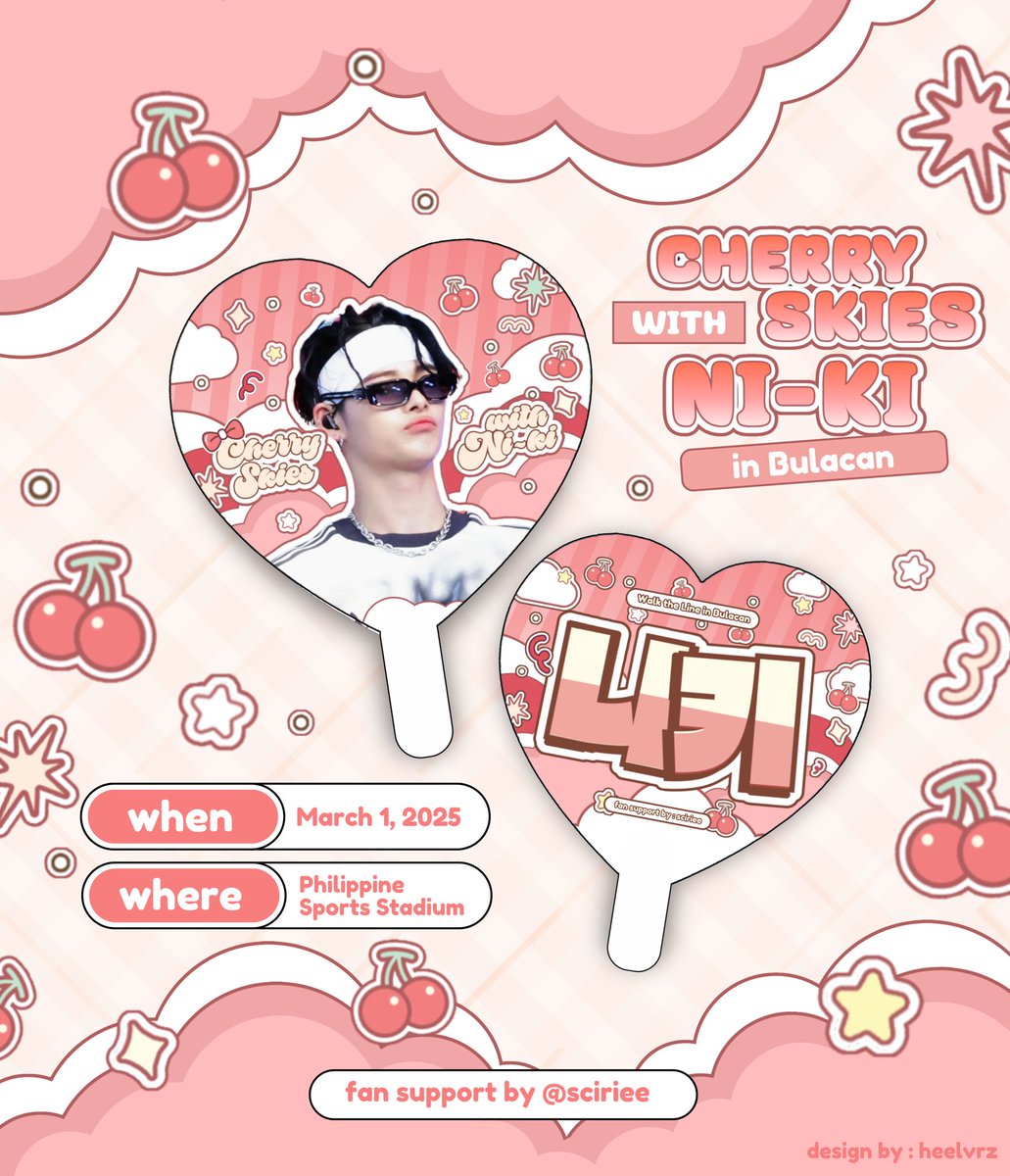 sciriee's tweet photo. ๑ 𓂃 Cherry Skies with Ni-ki ☁️🍒𓂃 ๑ 

   Walk the line Bulacan fan support by @sciriee♡

🗓️ : March 01 2025
📍 : Philippine Sports Stadium 
⤷ mbf, like, and rt
⤷ 1:1 ratio 
⤷ exact loc tba
⤷ accepting sponsors thru dms .ᐟ
#WALKTHELINE_IN_BULACAN https://t.co/8PD6CmklmJ