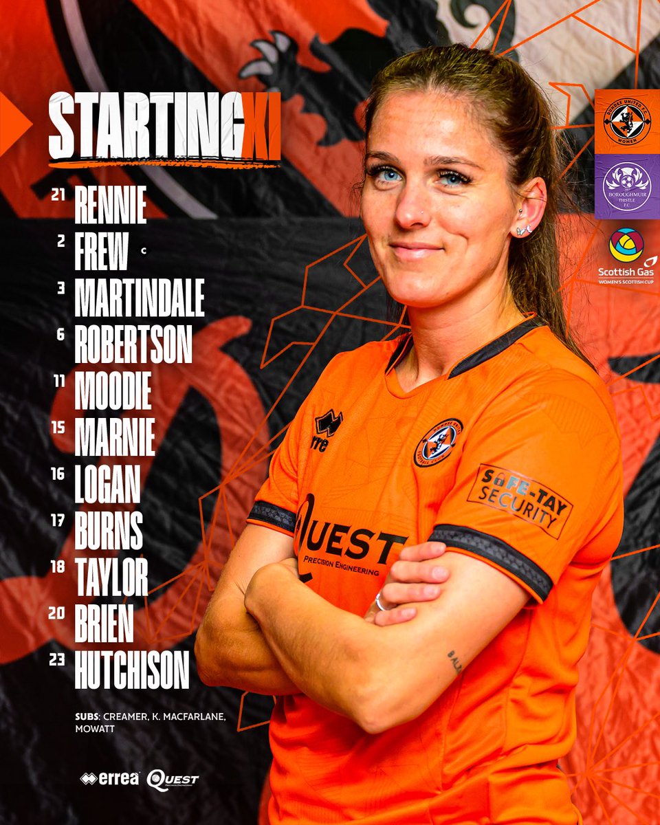 📋 Today’s 𝐬𝐭𝐚𝐫𝐭𝐢𝐧𝐠 𝐗𝐈 as we take on Boroughmuir Thistle at Foundation Park!

1️⃣ change from Partick Thistle
❌ Illness and cuptied players hamper United’s options
👋 Lyla Marnie makes her debut

🗞️ | #DUFCW